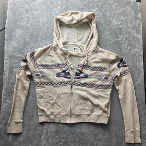 Billabong Aztec Print Zip Hoodie Beige Medium - Heavily Used